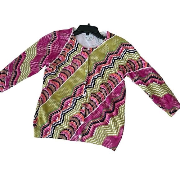 Joesph A. Pink & Green Abstract Print Button Front Cardigan Sweater Size Medium - Picture 2 of 6
